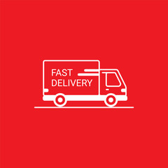 Line icon- delivery. Van outline icon on white background. Delivery service. Delivery by car or truck. Parcels Express delivery service by car. Line style design truck icon.