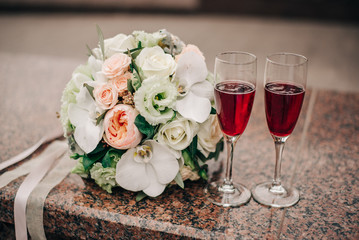 Background with flowers and champagne