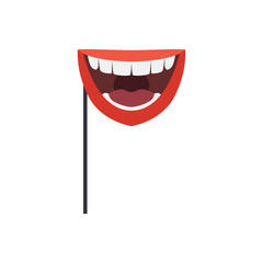 Smiling mouth mask on stick, masquerade decorative element cartoon vector Illustration isolated on a white background