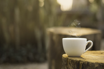 Morning coffee in garden.