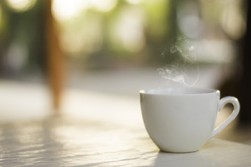 Morning coffee in garden.