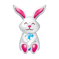 little cute rabbit hugs easter egg vector illustration