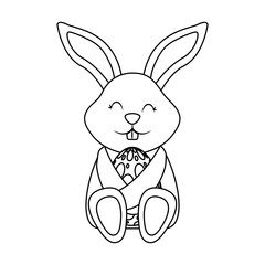 little cute rabbit hugs easter egg vector illustration
