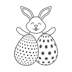 happy cute rabbit with two easter eggs decoration vector illustration