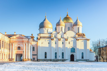Fototapeta na wymiar The cathedral of St. Sophia in the Novgorod Kremlin, Veliky Novgorod, Russia