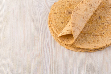 tortilla  on wooden table