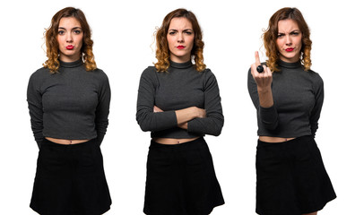 Set of Sad beautiful young girl