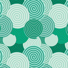 Fototapeta na wymiar Pattern background. Seamless pattern of spirals in different sizes and green color tones.