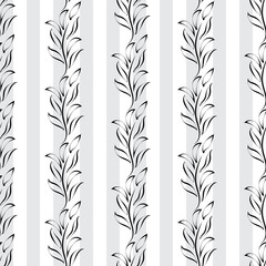 Vector seamless floral pattern. Black and white vertical pattern, hand-painted ornament