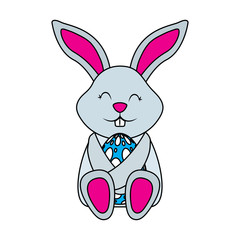 little cute rabbit hugs easter egg vector illustration
