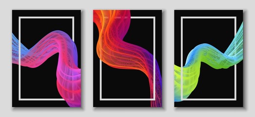 Template for cover design with geometric fluid gradient shapes on dark background.