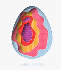 3d abstract paper cut illustration of colorful paper art easter egg with patterns. Happy easter