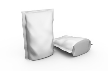 Blank Foil plastic white coffee bag isolated on white background. Packaging template mockup collection. 3d rendering.Ready for your design. 3d rendering