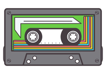 Black music tape with colorful decoration, isolated vector design on white background
