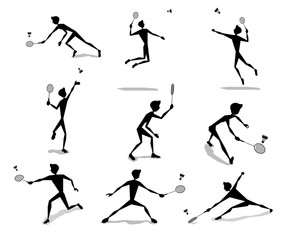 Fototapeta na wymiar badminton player activity silhouette cartoon set design
