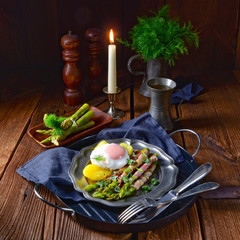 green asparagus from the grill with egg