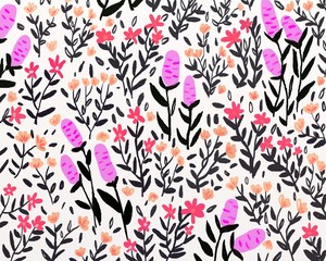 wild flowers hand draw floral pattern 