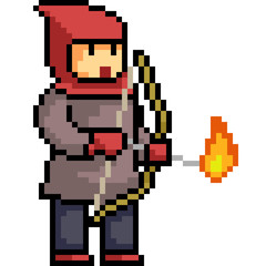 vector pixel art archer fire