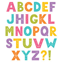 Cartoon alphabet, letters with stamped texture