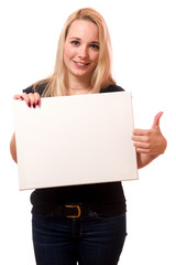 Fototapeta premium Junge Frau mit Schild