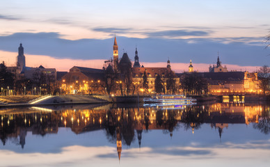 Evening urban view of Wroclaw, Poland.