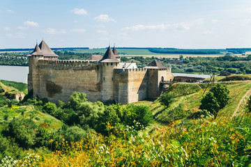 Fototapeta na wymiar Medieval fortress in the Khotyn town West Ukraine. The castle is the seventh Wonder of Ukraine. June 27.2015 Khotyn. Ukraine