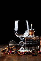 glass and cocktail ingredients