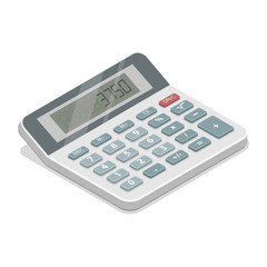 Grey realistic calculator isometric 3d vector illustration.