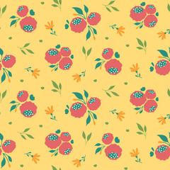 Cotton fabric Simple bright floral seamless pattern. Yellow flower vector background
