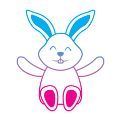 cute little bunny sitting animal happy vector illustration degrade color line image