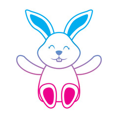 cute little bunny sitting animal happy vector illustration degrade color line image