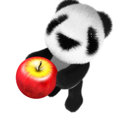 Fototapeta premium 3d Cute and funny baby panda bear character holding an apple