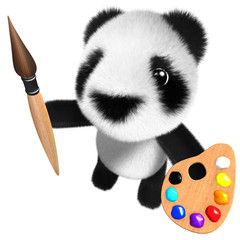 3d Cute and funny baby panda bear character painting with a brush and palette © Steve Young