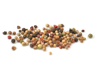 Peppercorn close up on white background - isolated