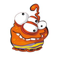 cartoon scene with some funny looking alien - white background - illustration for children