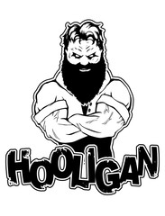 print on T-shirt "hooligan" with a strong man image