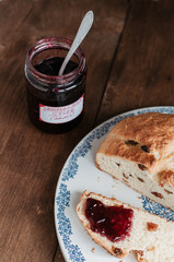 Freshly baked traditional German Easter Bread, Osterbrot, made of Brioche yeast dough with raisins...