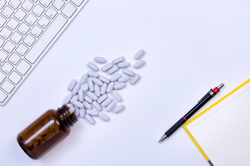Medicine pills on the white background
