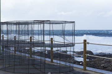 Steel fishing cages La Santa, Lanzarote, Canary Islands, Spain