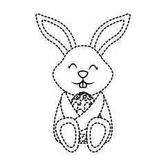 little cute rabbit hugs easter egg vector illustration dotted line image