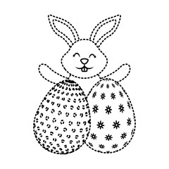 happy cute rabbit with two easter eggs decoration vector illustration dotted line image