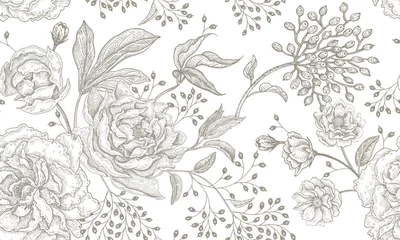 Wall murals White Floral vintage seamless pattern.