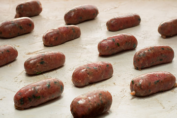 Meat, Sausage, raw, colour, row, line,