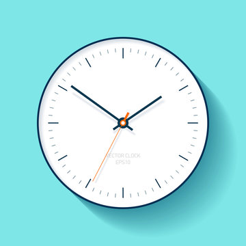 Simple Clock icon in flat style, minimalistic timer on turquoise background. Business watch. Vector design element for you project