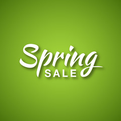 Spring Sale typographic calligraphic lettering text on bright green background. Hand drawn calligraphy. Vector illustration