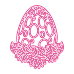 dotted easter egg daisies flower leaves decoration vector illustration pink neon image