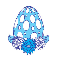dotted easter egg daisies flower leaves decoration vector illustration blue image