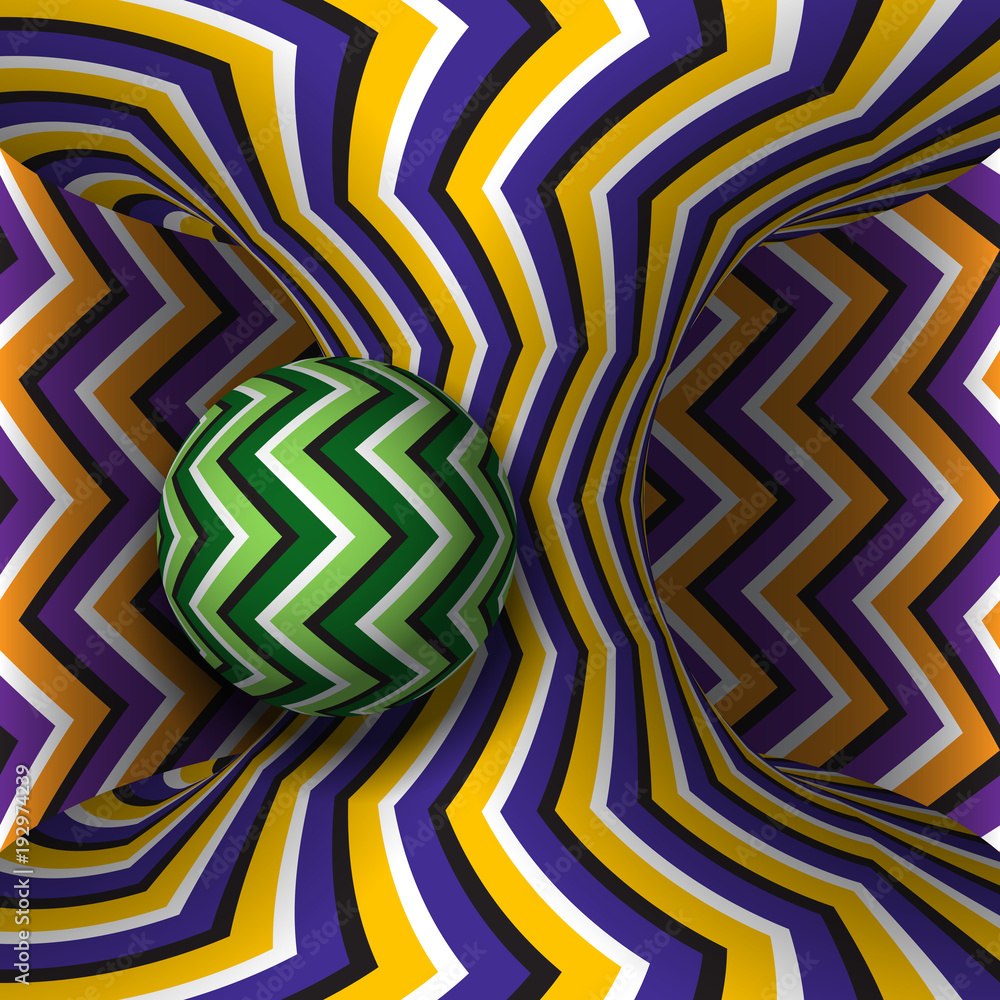 Aufkleber optical motion illusion illustration. sphere is rotation around of a moving hyperboloid. abstract fa