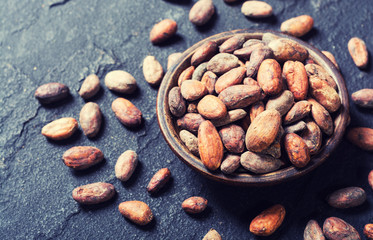 Cocoa beans in bowl