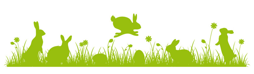 Easter Banner Meadow Green with Easter bunnies and Easter eggs